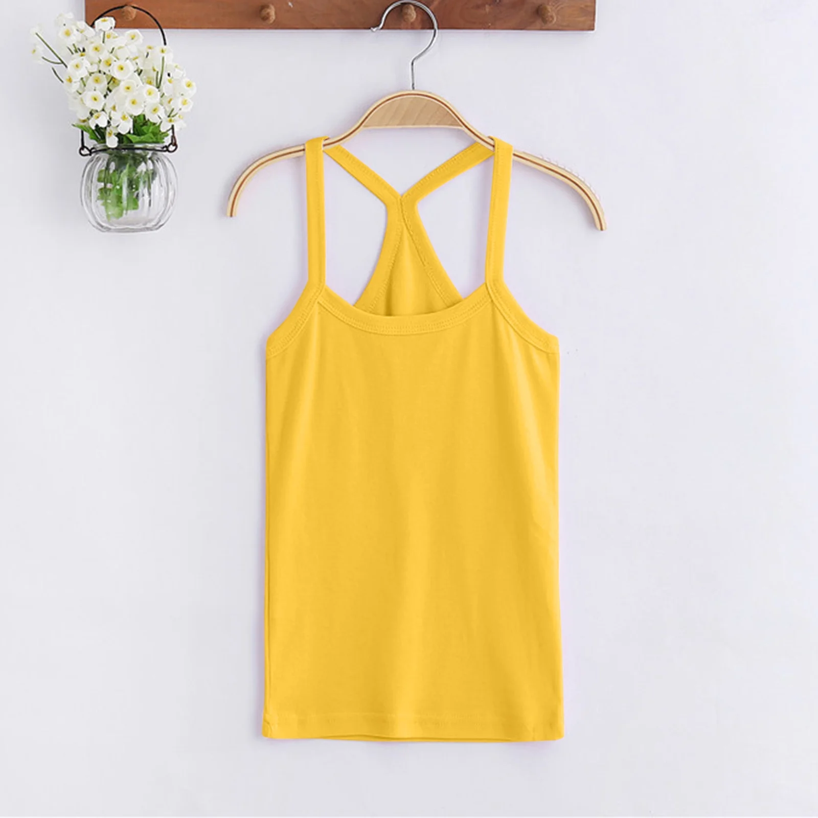 Girls’ Sleeveless Cotton Racerback Tank Top – Yellow