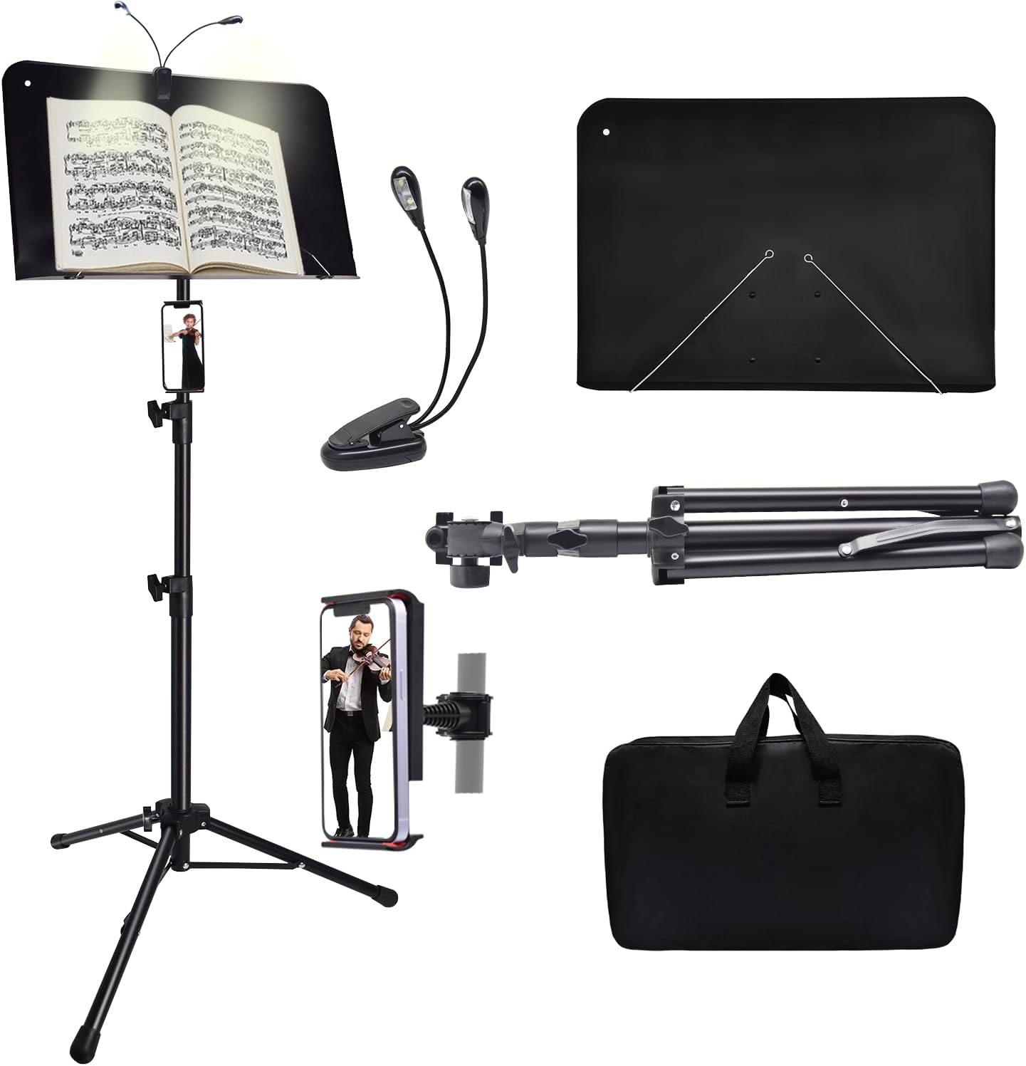 Portable Music Stand with Light and Phone Holder 57 Inch