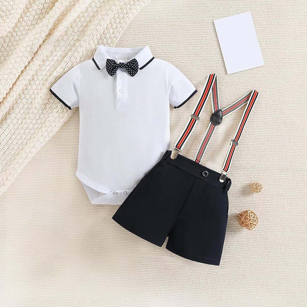 Baby Boys’ Gentleman Bowtie Romper & Suspender Shorts Set
