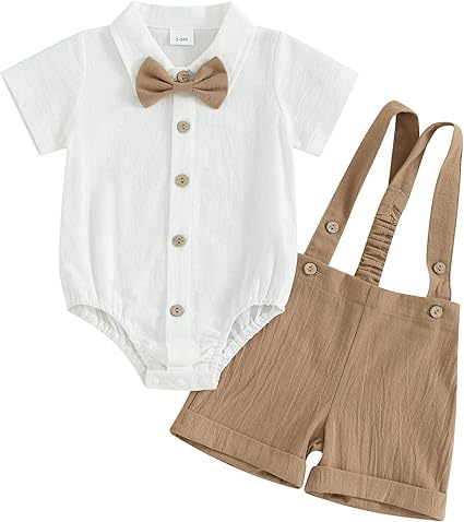 Baby Boys’ Gentleman Bowtie Romper & Suspender Shorts Set