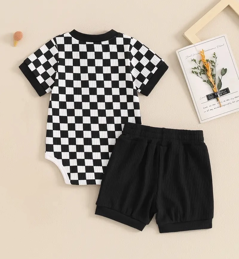 Baby Boys’ Checkerboard Summer Romper & Shorts Set