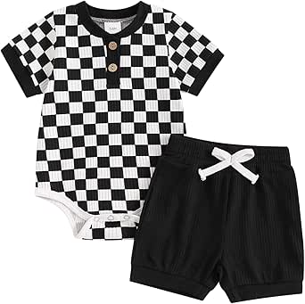 Baby Boys’ Checkerboard Summer Romper & Shorts Set