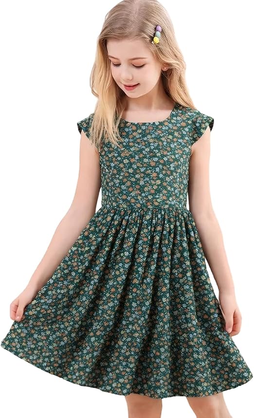 Girls Summer Floral A-Line Cotton Dress