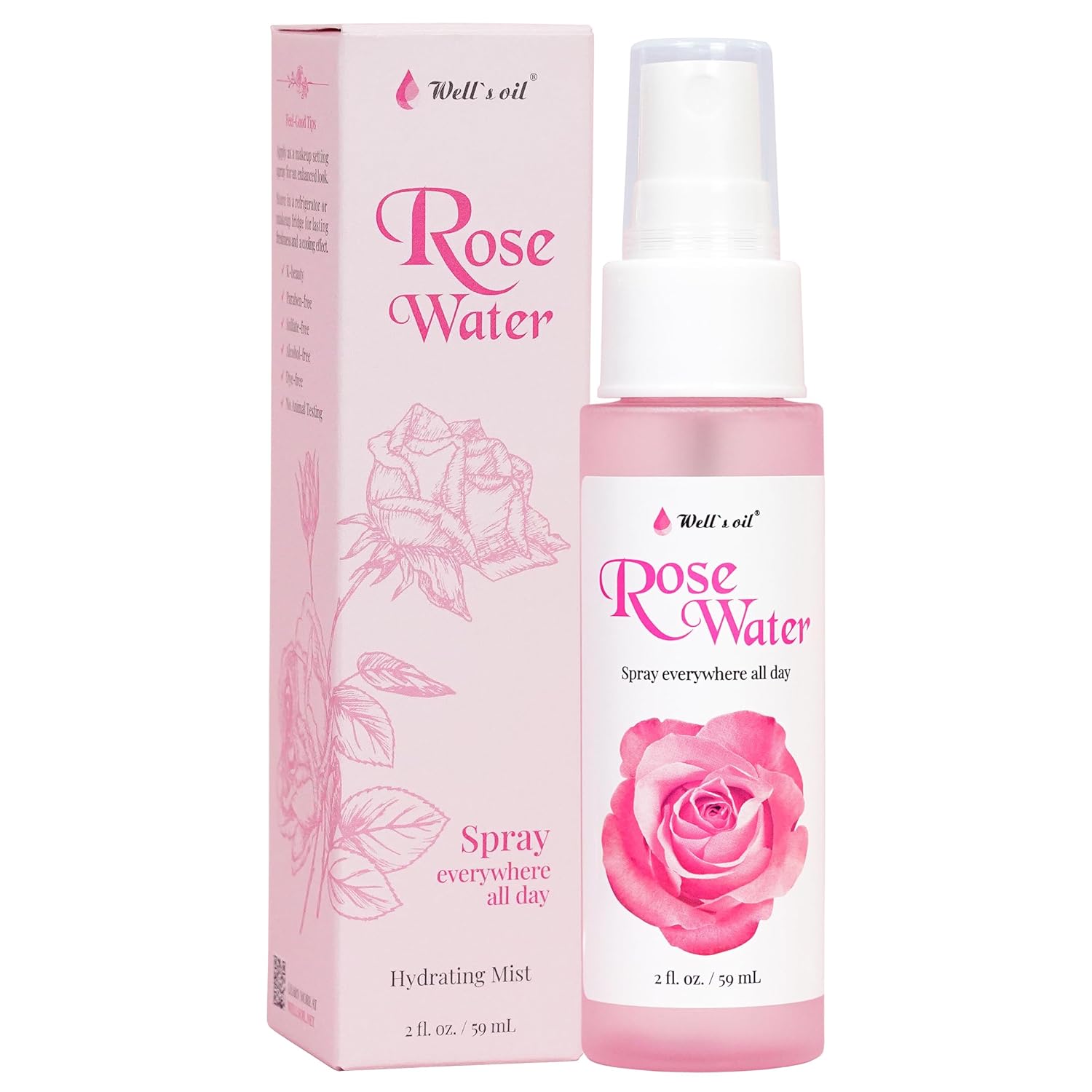 Rosewater Face & Hair Mist Spray 2 fl oz Alcohol-Free
