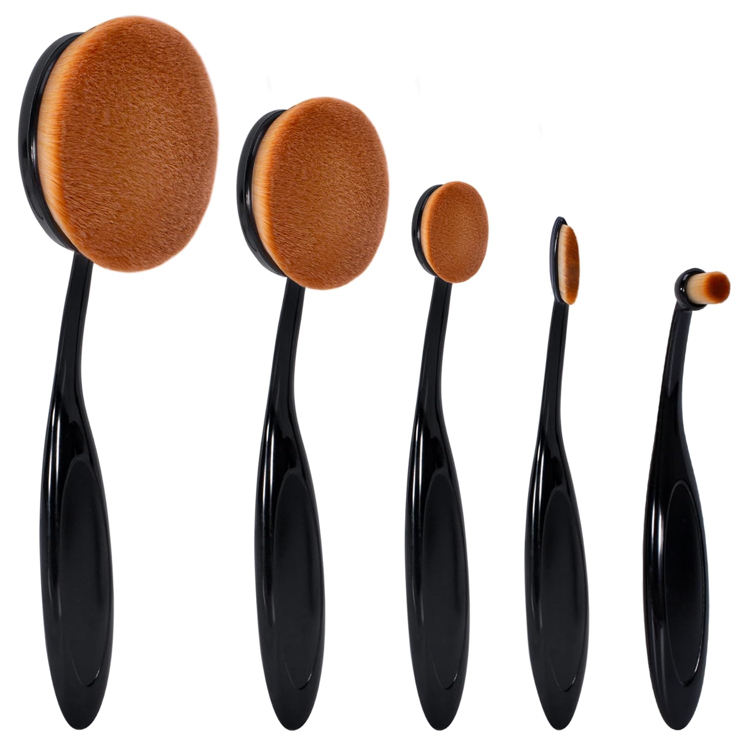 Oval Toothbrush Makeup Brush Set 5 Pieces Black Synthetic
