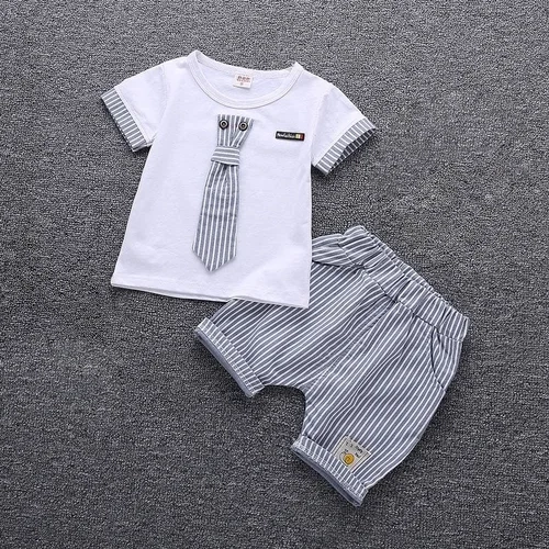 Baby Boys’ Striped Tie Print Cotton T-Shirt & Shorts Set