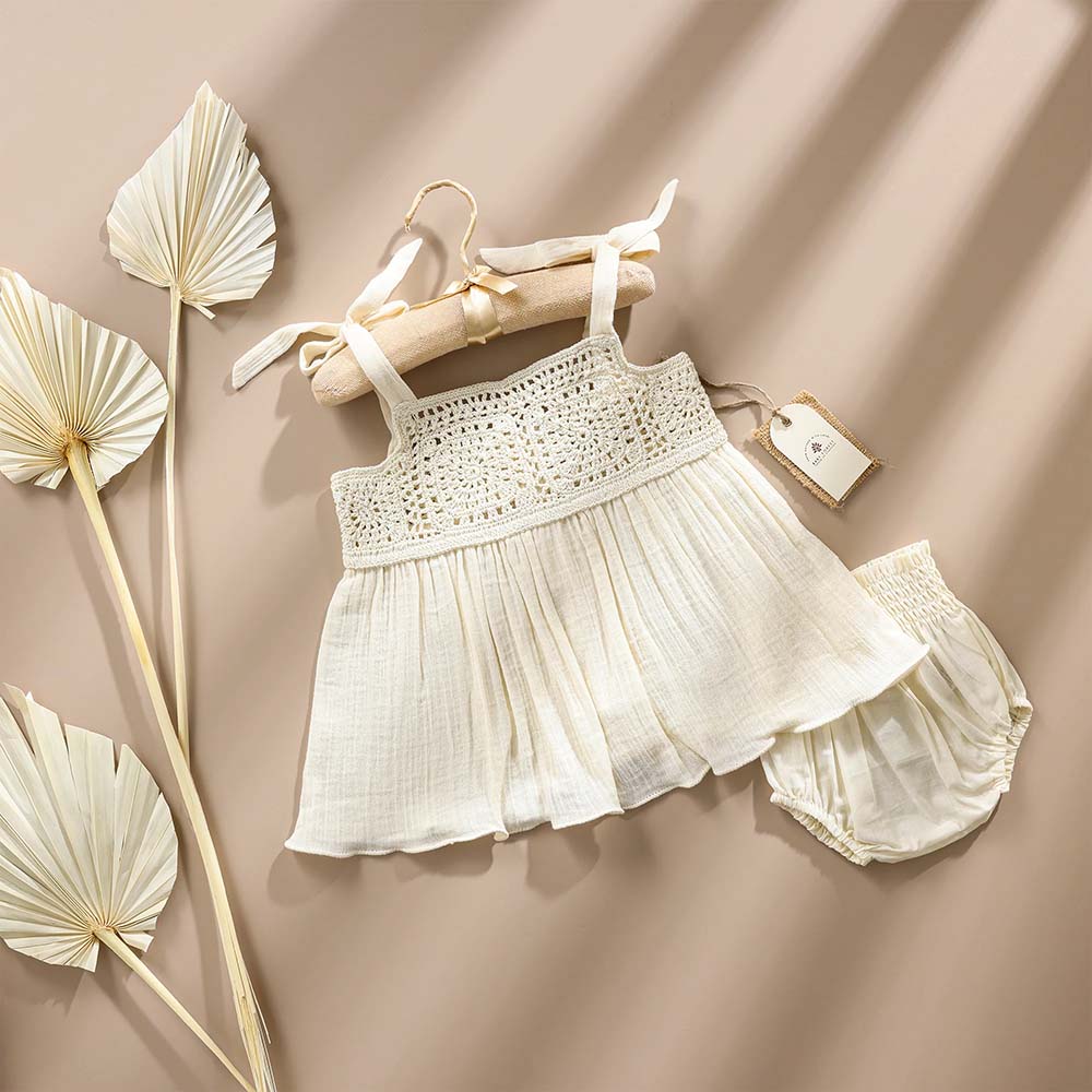 Baby Girls’ Boho Crochet Top & Bloomers Cotton Summer Set
