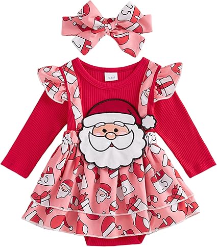 Newborn Baby Girl Christmas Ruffle Romper Dress