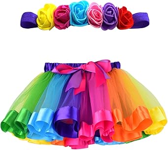 Layered Tulle Rainbow Tutu Skirt Flower Crown Headband