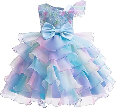 Toddler Pageant Rainbow Princess Ruffle Flower Elegant Tutu Sequin Ball Gown