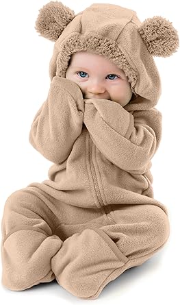 Fleece Baby Bunting Hooded Convertible Mittens Booties Zip Suit