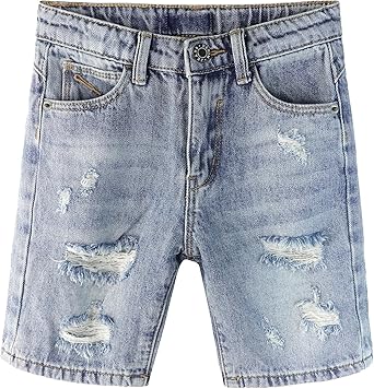 Baby Boys Denim Shorts,Elastic Waistband Inside Ripped Holes Jeans