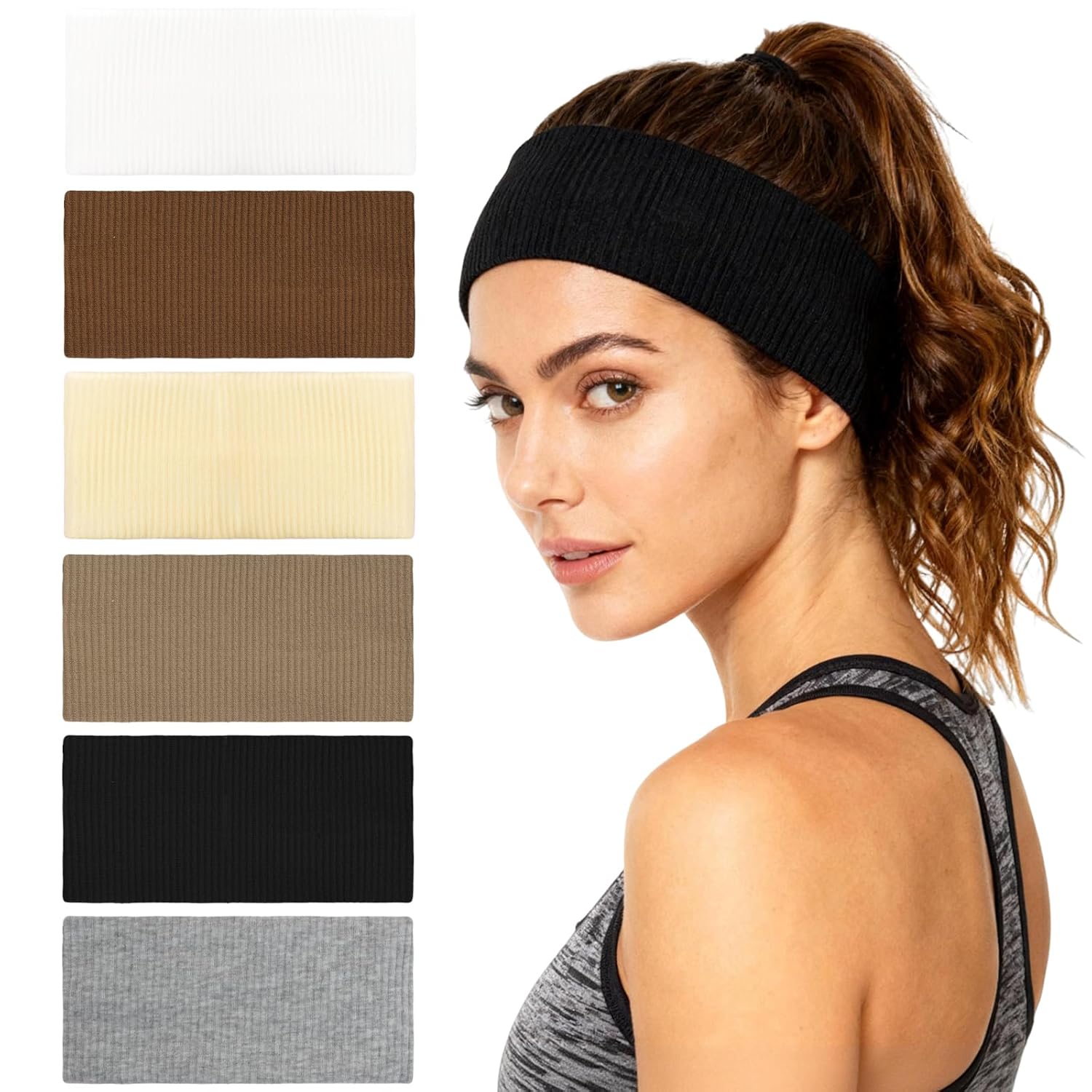 Knitted Non Slip Wide Elastic Headbands Set of 6