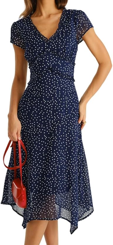 Women's Polka Dot Wrap Midi Dress