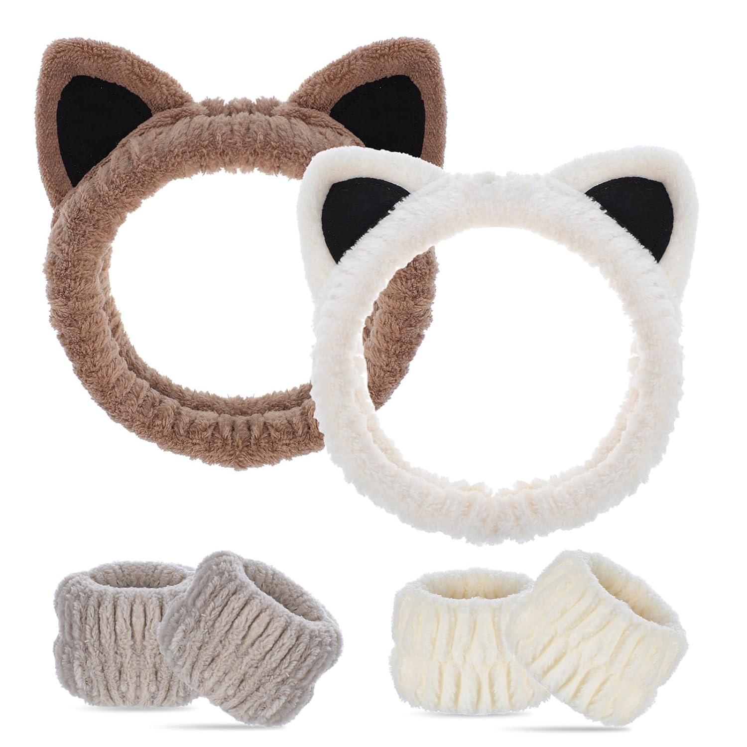 Cat Ear Spa Headband & Wrist Wash - 2-Set Pack