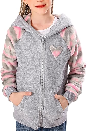 Girls Fleece Zip-Up Hoodie Jacket with Pockets