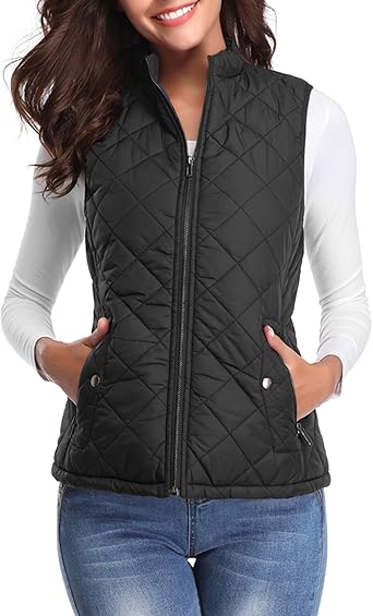 Lightweight Quilted Puffer Vest Women Stand Collar Zip Gilet