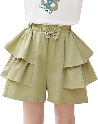 Girls High Waisted Bermuda Wide Leg Cotton Shorts with Pockets