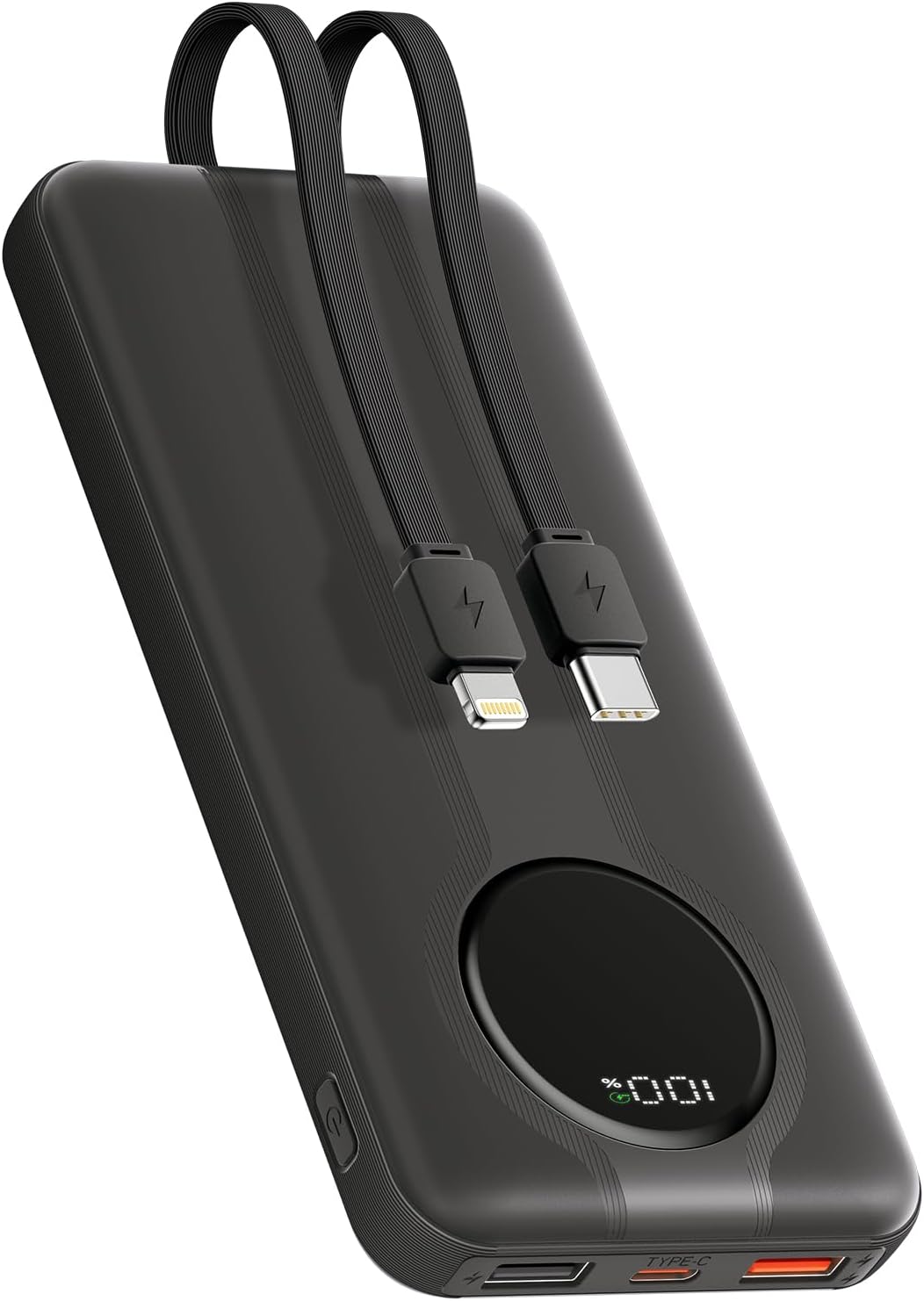 10000mAh Power Bank with Built-in Cables for Smartphones