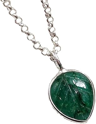Emerald Leaf Pendant Necklace – Carved Gemstone Charm