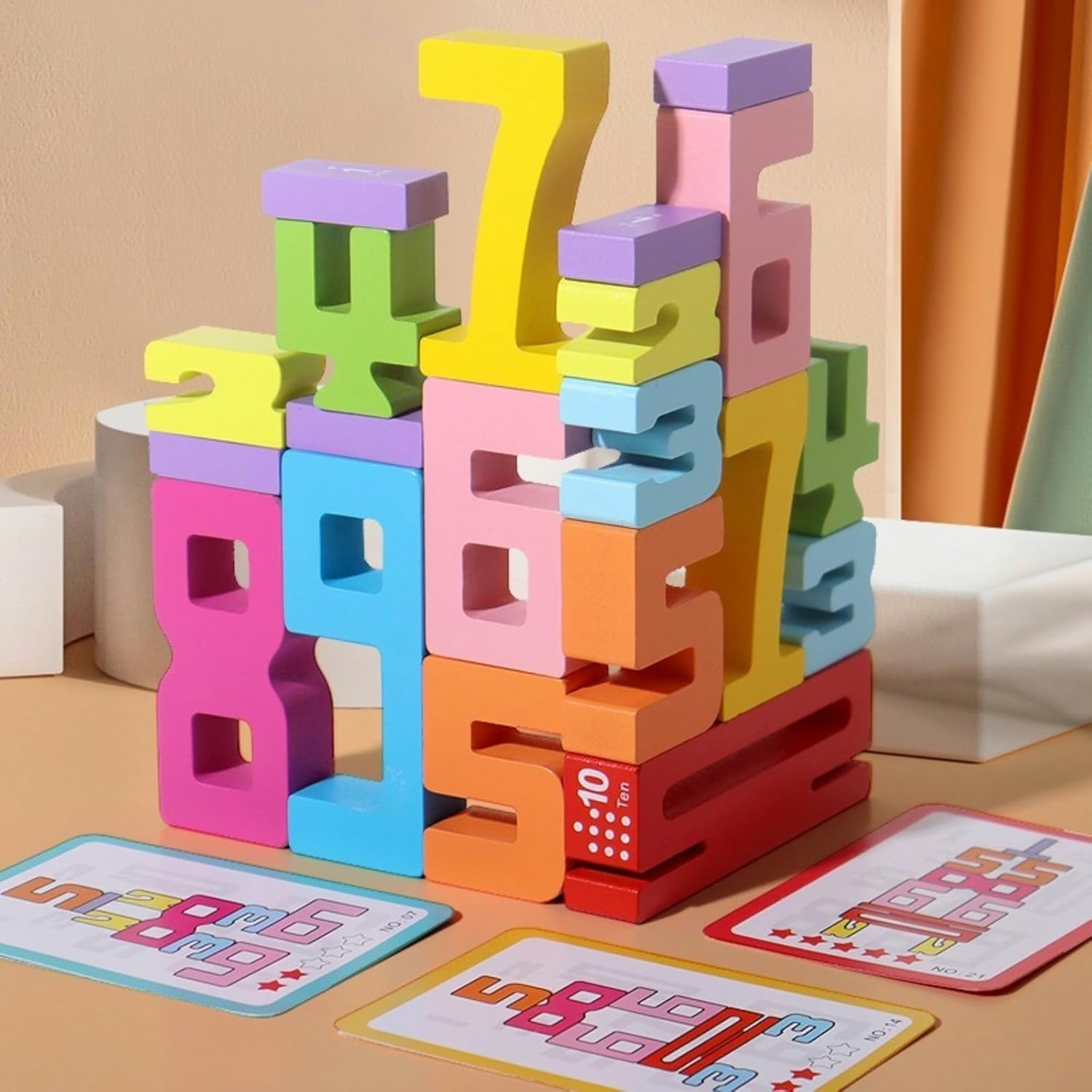 Wooden Number Building Blocks 1-10 Math Stacking Toy Set
