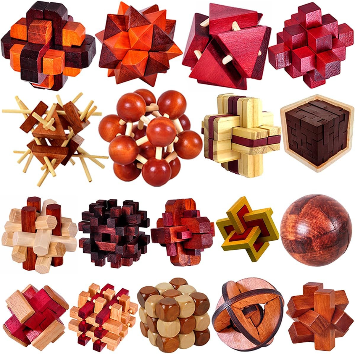 18 pack Large Wooden Brain Teaser Puzzle Set