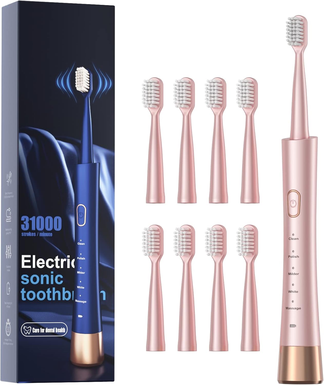 Electric Sonic Toothbrush with 8 Brush Heads 5 Modes USB Rechargeable