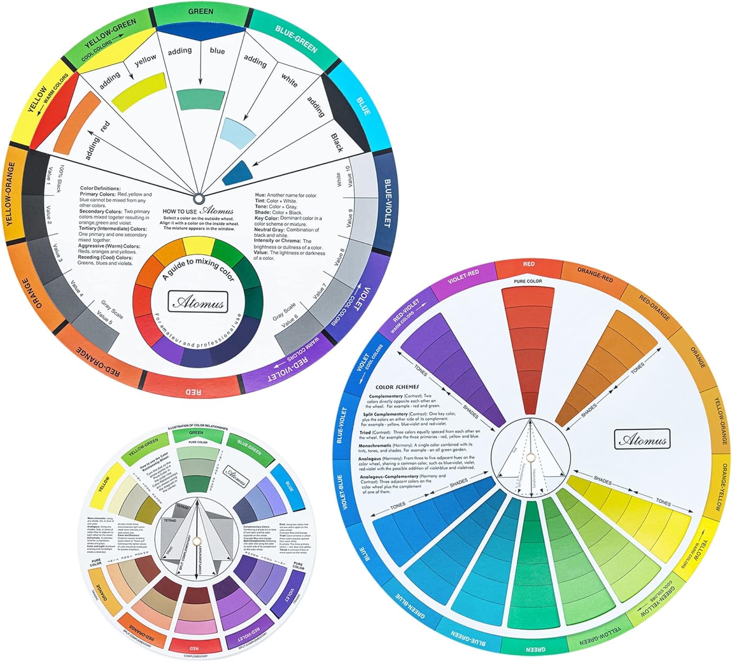 Artist Color Mixing Wheel Set with Theory Guide 3 Sizes