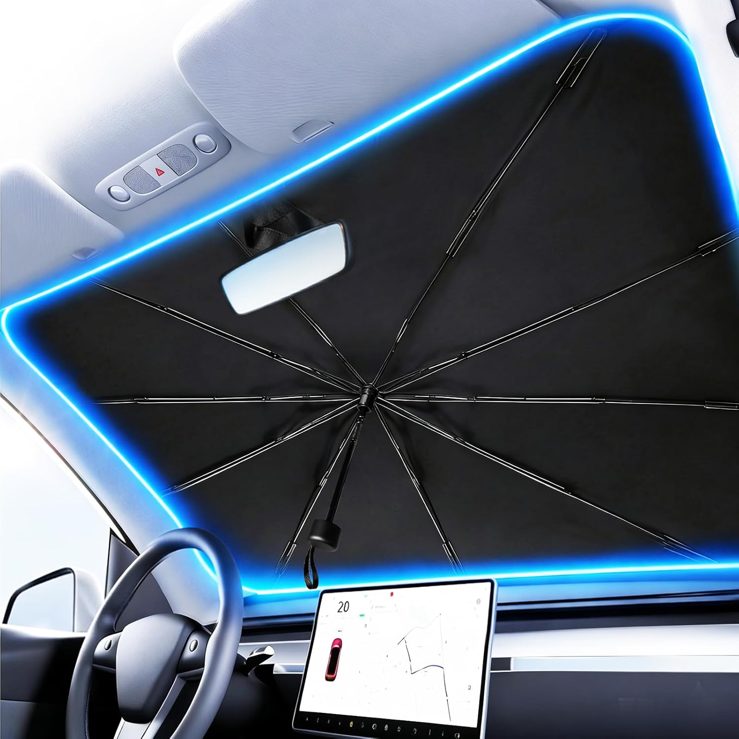 Car Windshield Foldable Umbrella Sun Shade 56x31 Inch