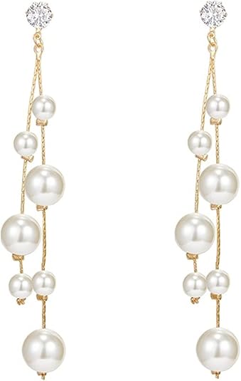 Long Tassel Pearl Drop Earrings Silver