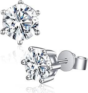 Round moissanite stud earrings sterling silver