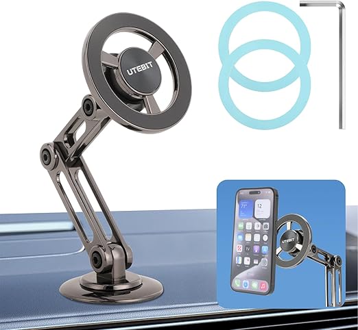 Magnetic dashboard car phone holder with adjustable arm