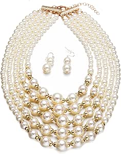 Pearl choker necklace and earrings jewelry set