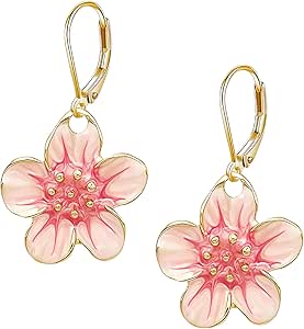Floral Enamel Leverback Drop Earrings