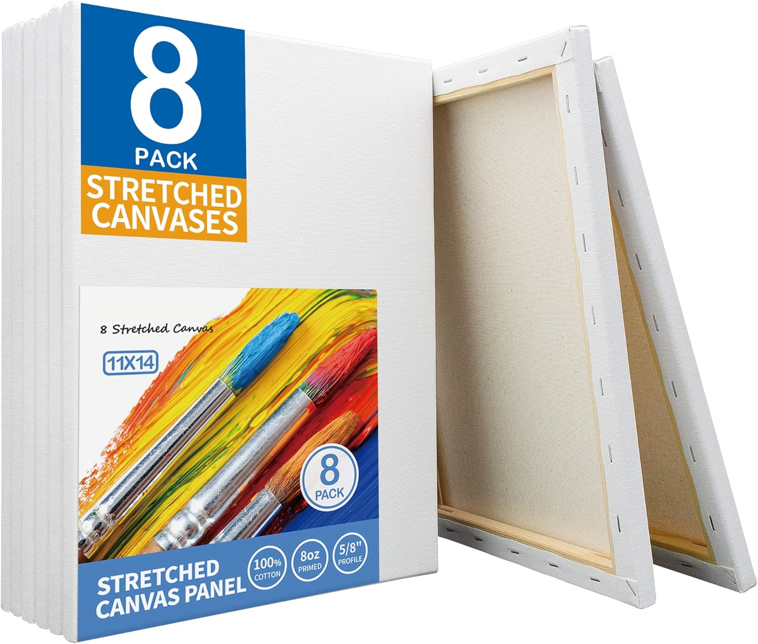 Stretched White Blank Canvas, 11 x 14 Inch, 8 Pack