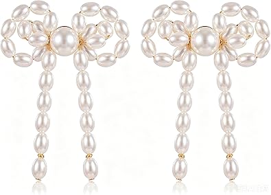 Oversized Bow Beaded Dangle Earrings