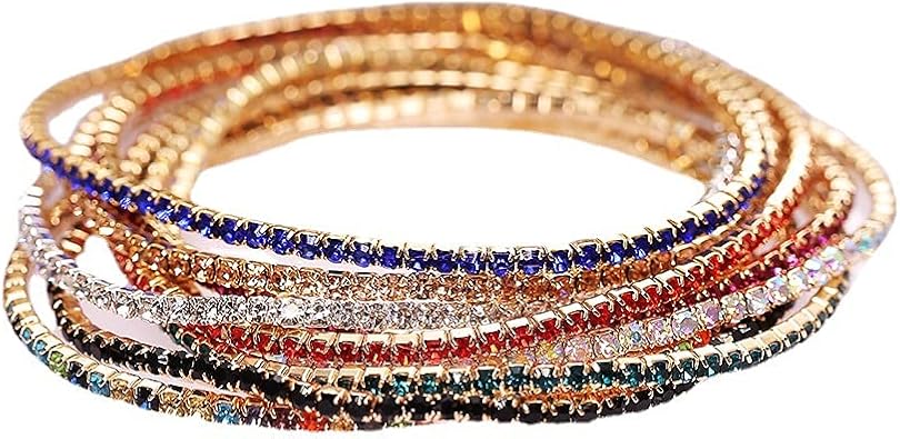 Rhinestone Stretch Tennis Bracelet Set (8 Pieces)