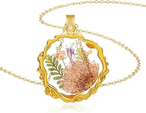 Pressed Flower Irregular Gold Plated Pendant Necklace