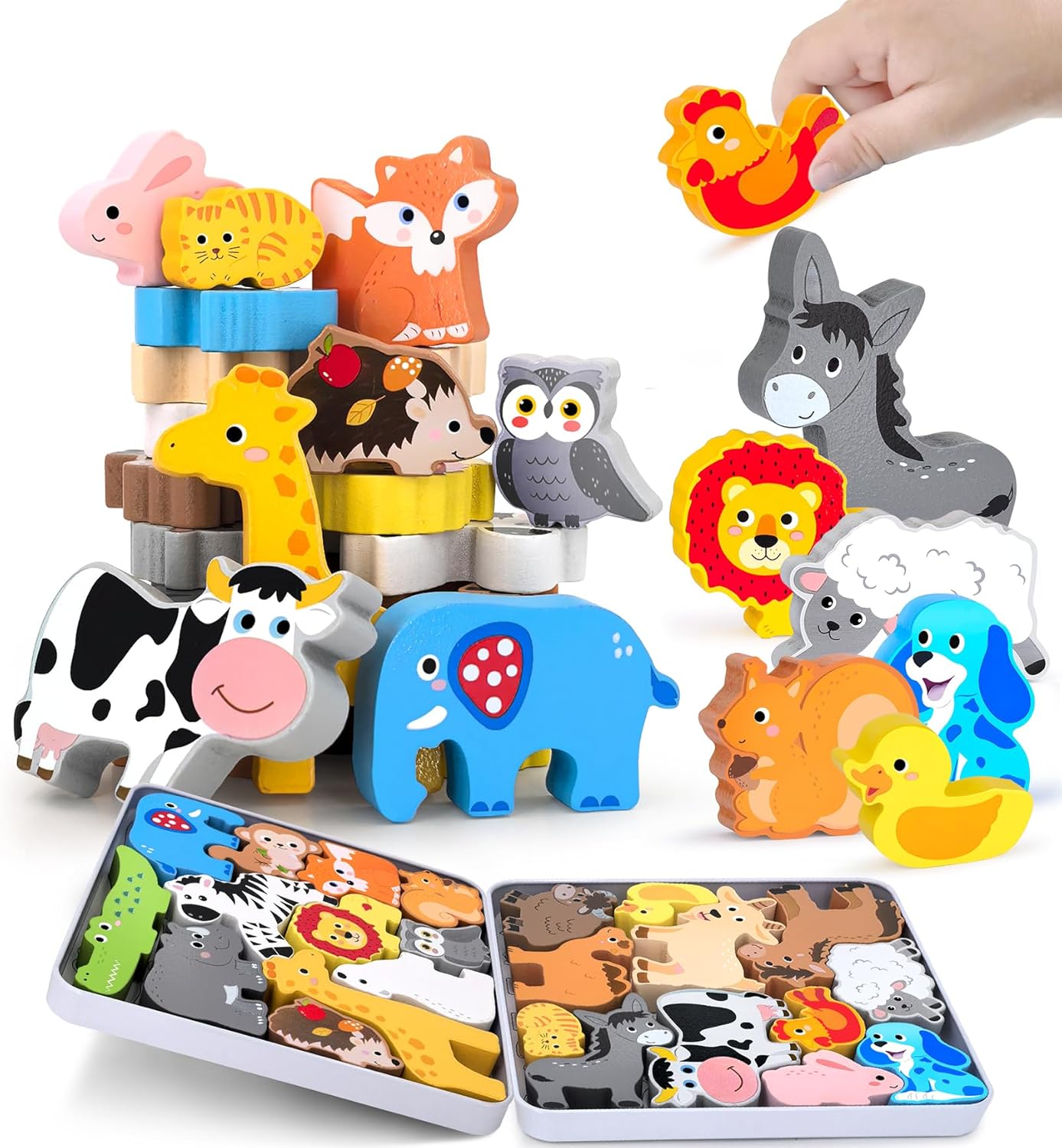Wooden Animal Puzzle Set for Toddlers, 24 Pieces