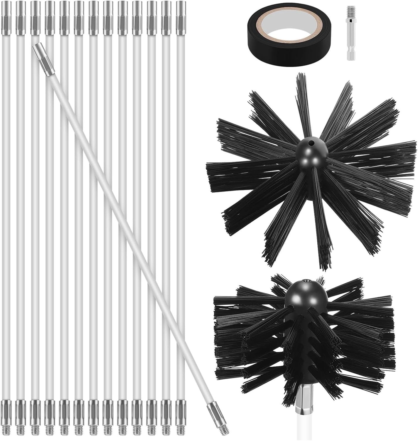 Chimney Sweep Cleaning Kit with Flexible Rods and Brush Heads