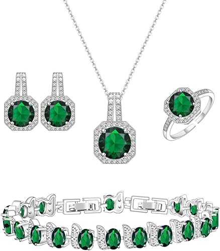 Jewelry Set for Women Necklace Earrings Adjustable Ring Bracelet