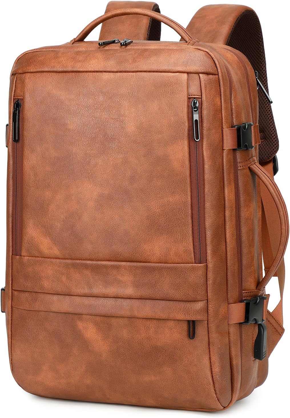 Expandable PU Leather Travel Backpack