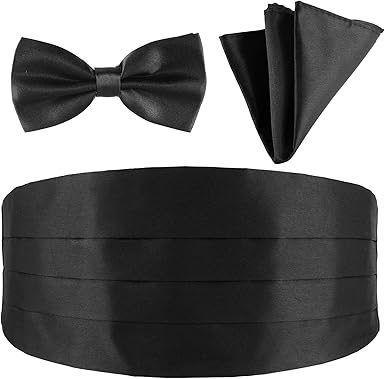 Men's Satin Cummerbund Bow Tie and Pocket Square Set
