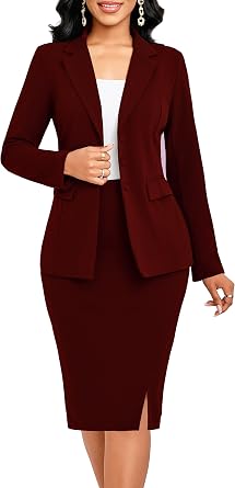 Women's Two-Piece Business Blazer and Skirt Suit Set