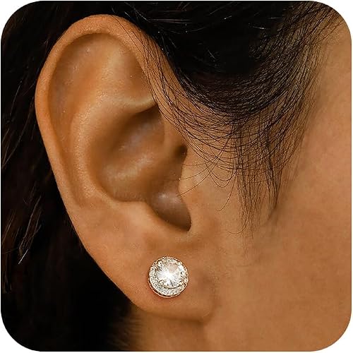 Round Cubic Zirconia Halo Stud Earrings