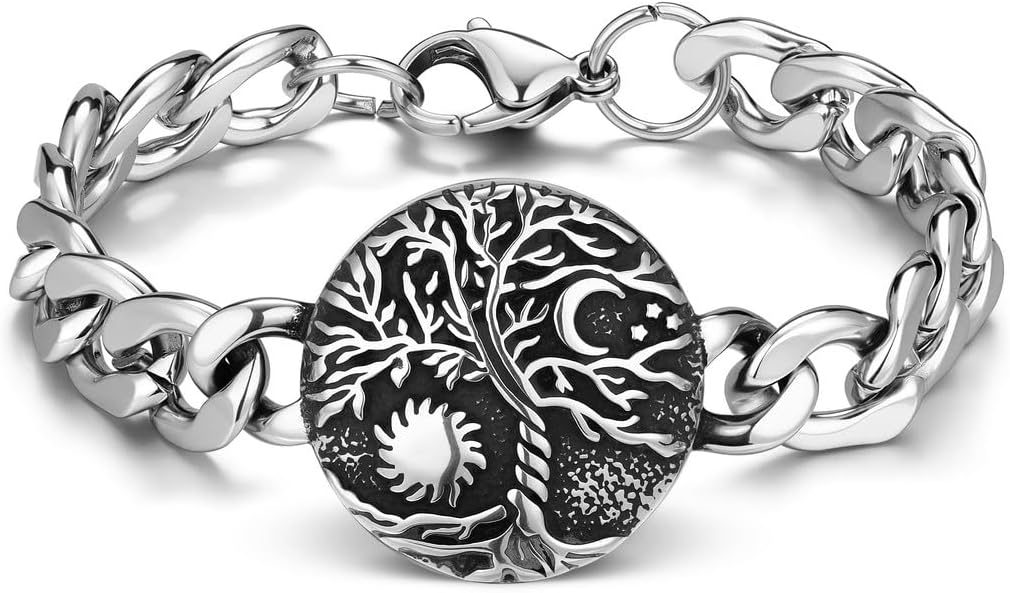 Stainless Steel Tree Charm Link Bracelet