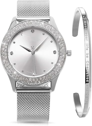 Women's Crystal Mesh Band Quartz Watch Set