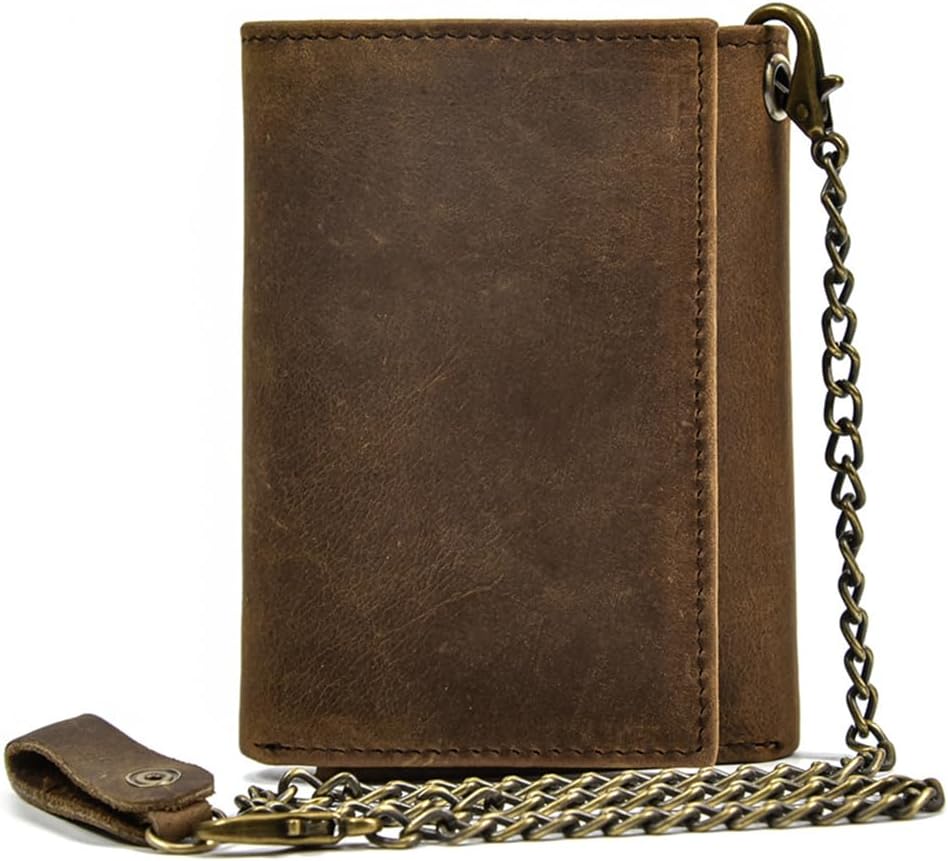 Genuine Leather Trifold Chain Wallet