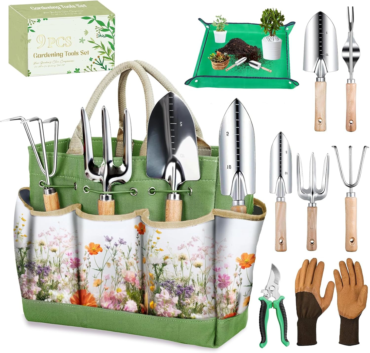 9-Piece Heavy Duty Garden Tool Set with Organizer Tote
