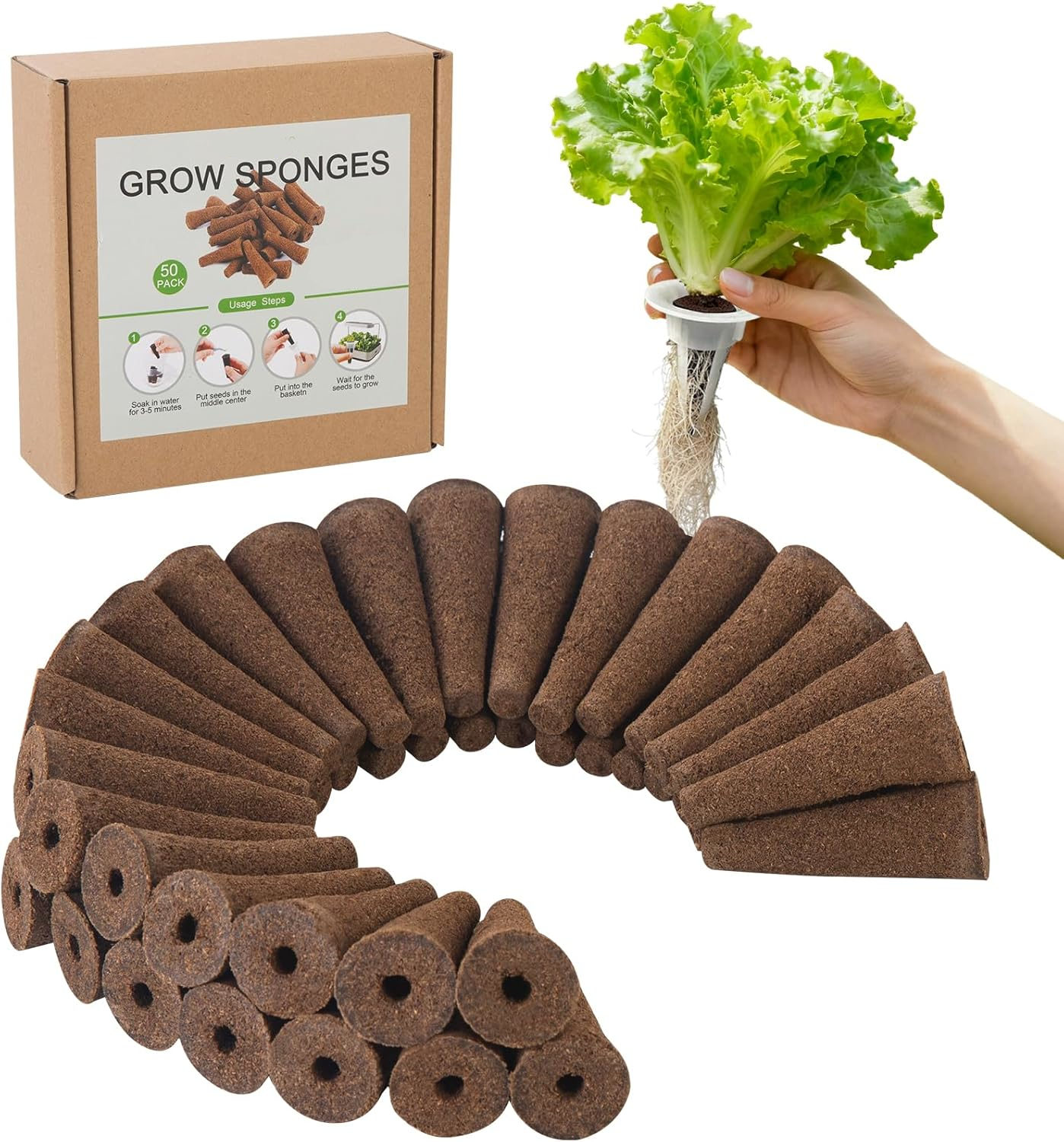 50 Pack Hydroponic Grow Sponges Seed Pod Replacement